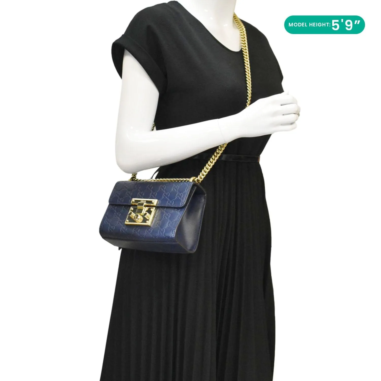 GUCCI Signature Padlock Small Leather Top Handle Shoulder Bag Blue 409487
