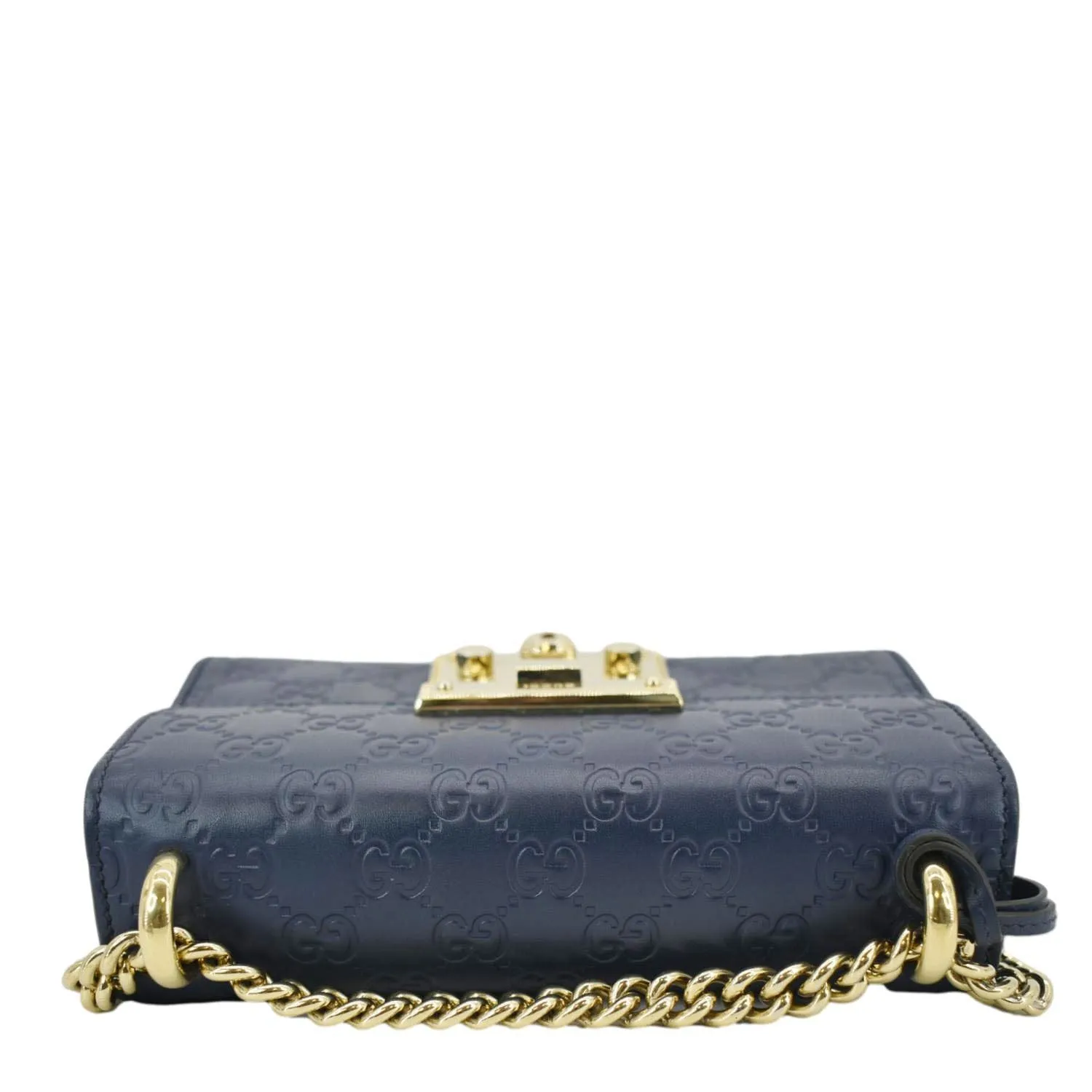GUCCI Signature Padlock Small Leather Top Handle Shoulder Bag Blue 409487