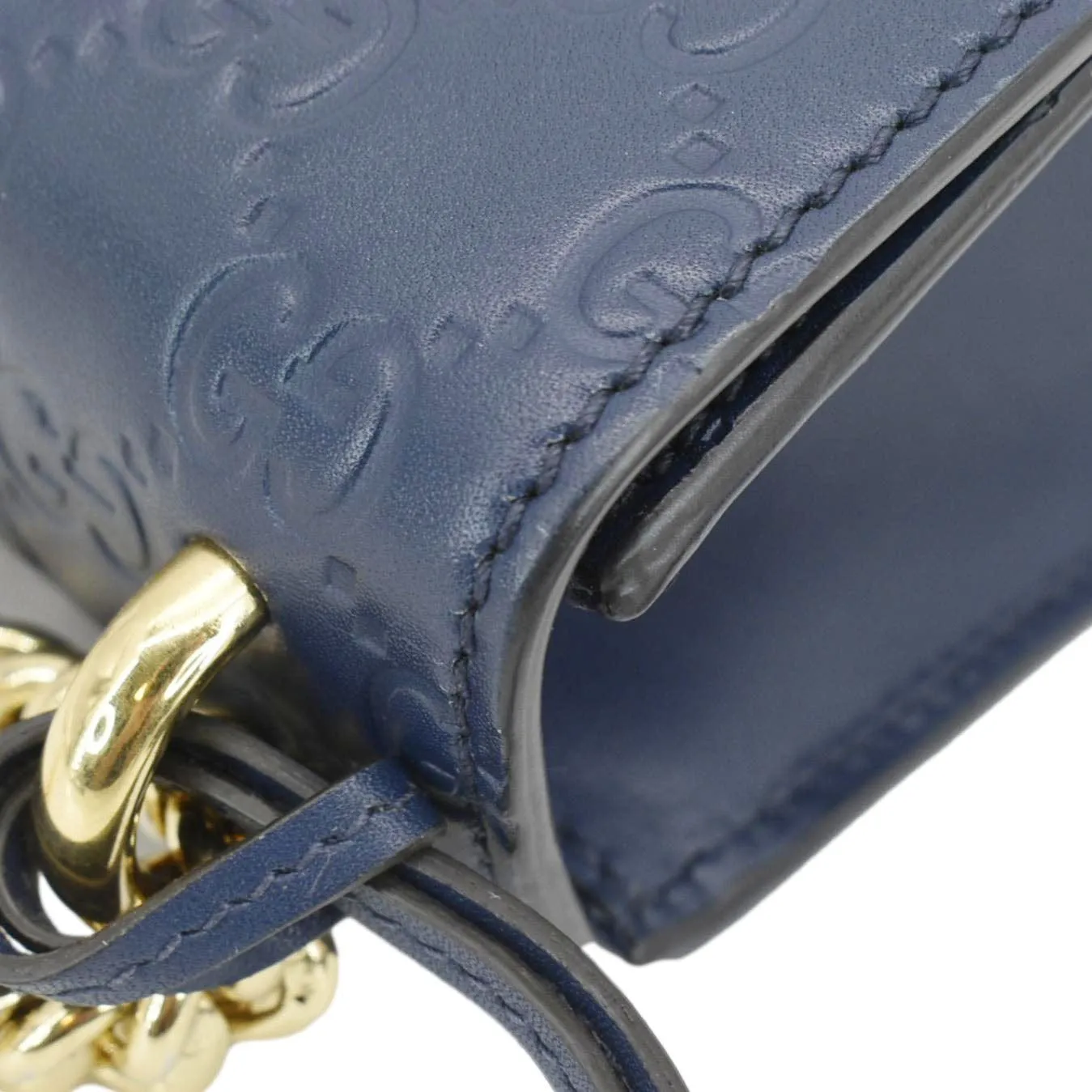 GUCCI Signature Padlock Small Leather Top Handle Shoulder Bag Blue 409487