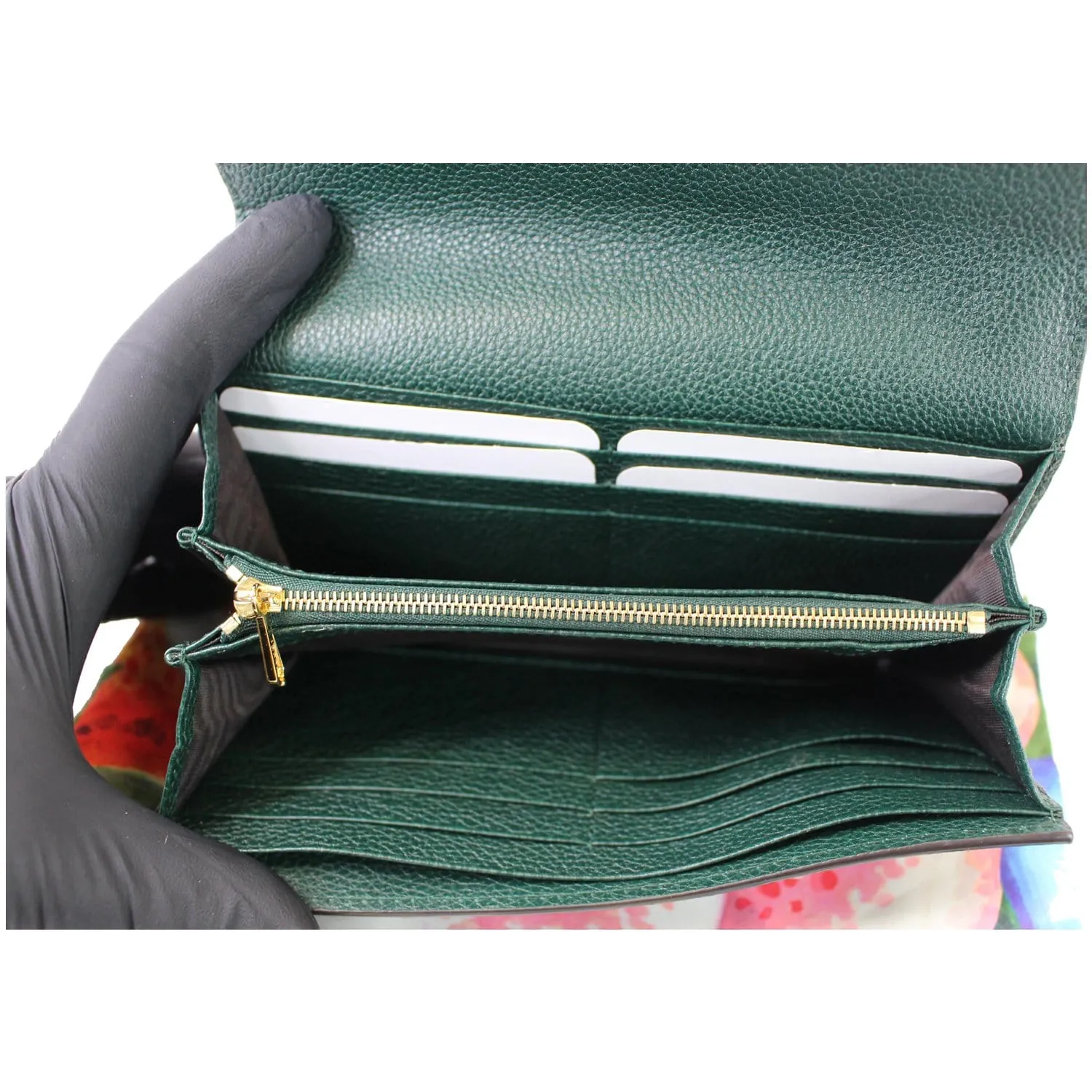 GUCCI Zumi Grainy Leather Continental Wallet Dark Green 573612