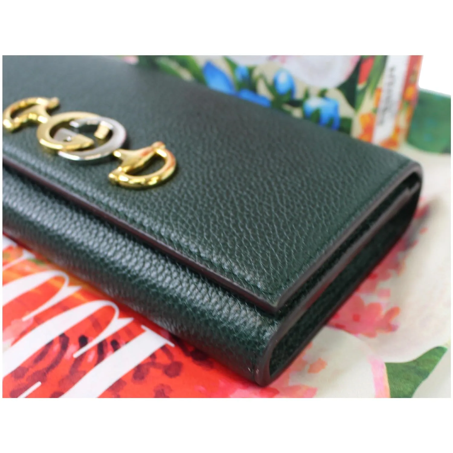 GUCCI Zumi Grainy Leather Continental Wallet Dark Green 573612