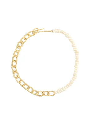 HALF PEARLS HALF CHAIN ANKLE BRACELET