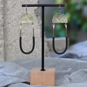 Hammered Brass and Black U Earrings
