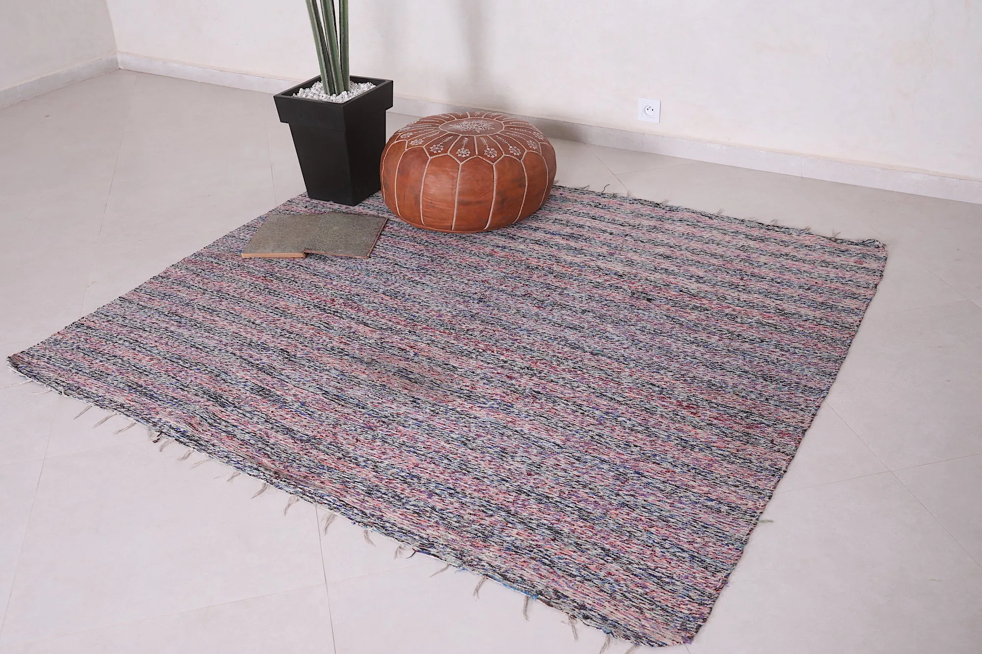 Handwoven Moroccan Rug - Subtle Striped Design 5.8x6.5 ft