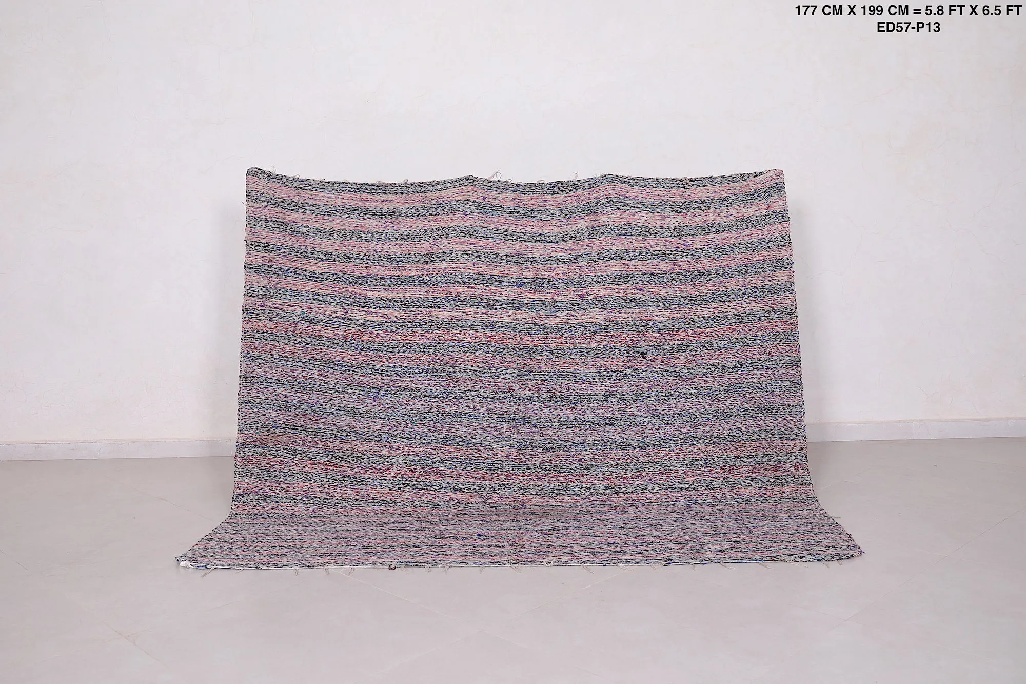 Handwoven Moroccan Rug - Subtle Striped Design 5.8x6.5 ft