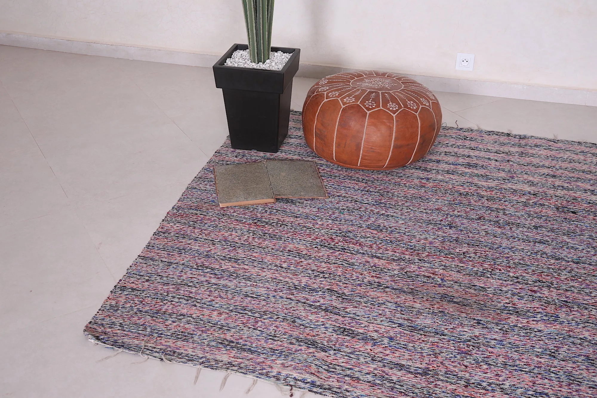 Handwoven Moroccan Rug - Subtle Striped Design 5.8x6.5 ft