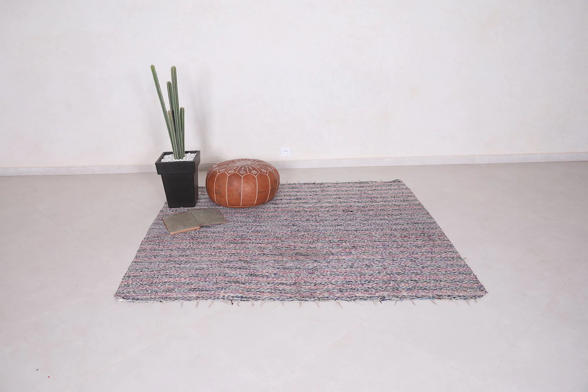 Handwoven Moroccan Rug - Subtle Striped Design 5.8x6.5 ft