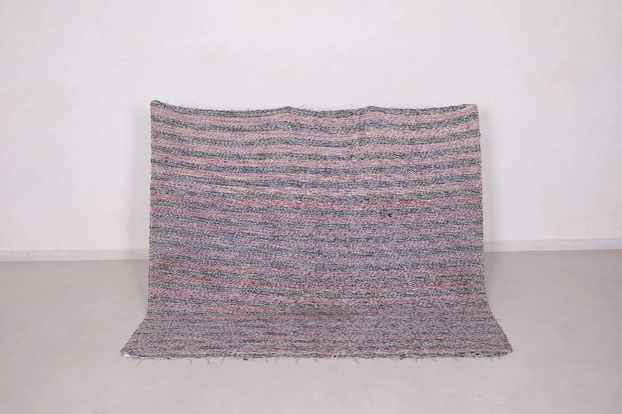 Handwoven Moroccan Rug - Subtle Striped Design 5.8x6.5 ft