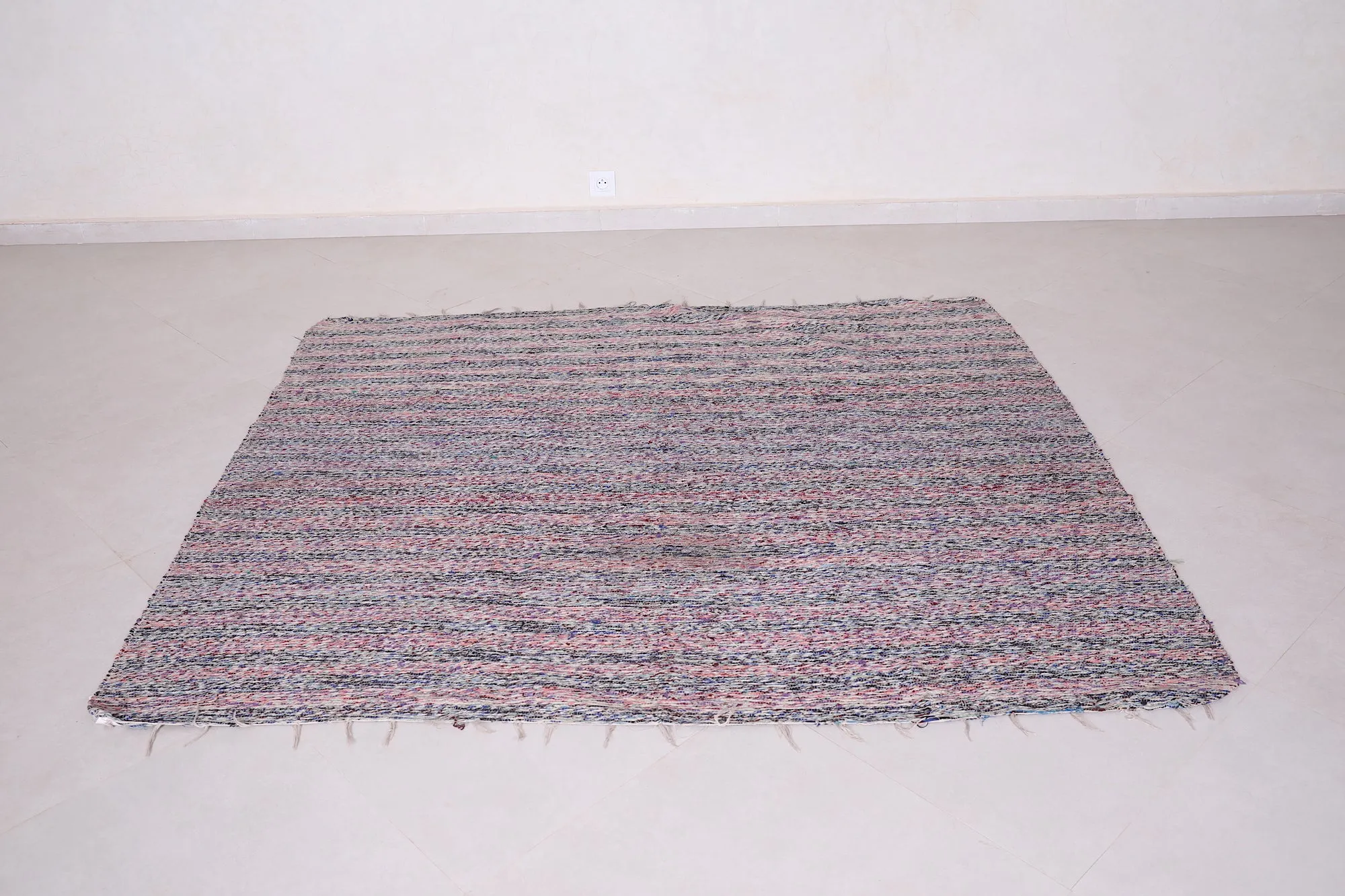 Handwoven Moroccan Rug - Subtle Striped Design 5.8x6.5 ft