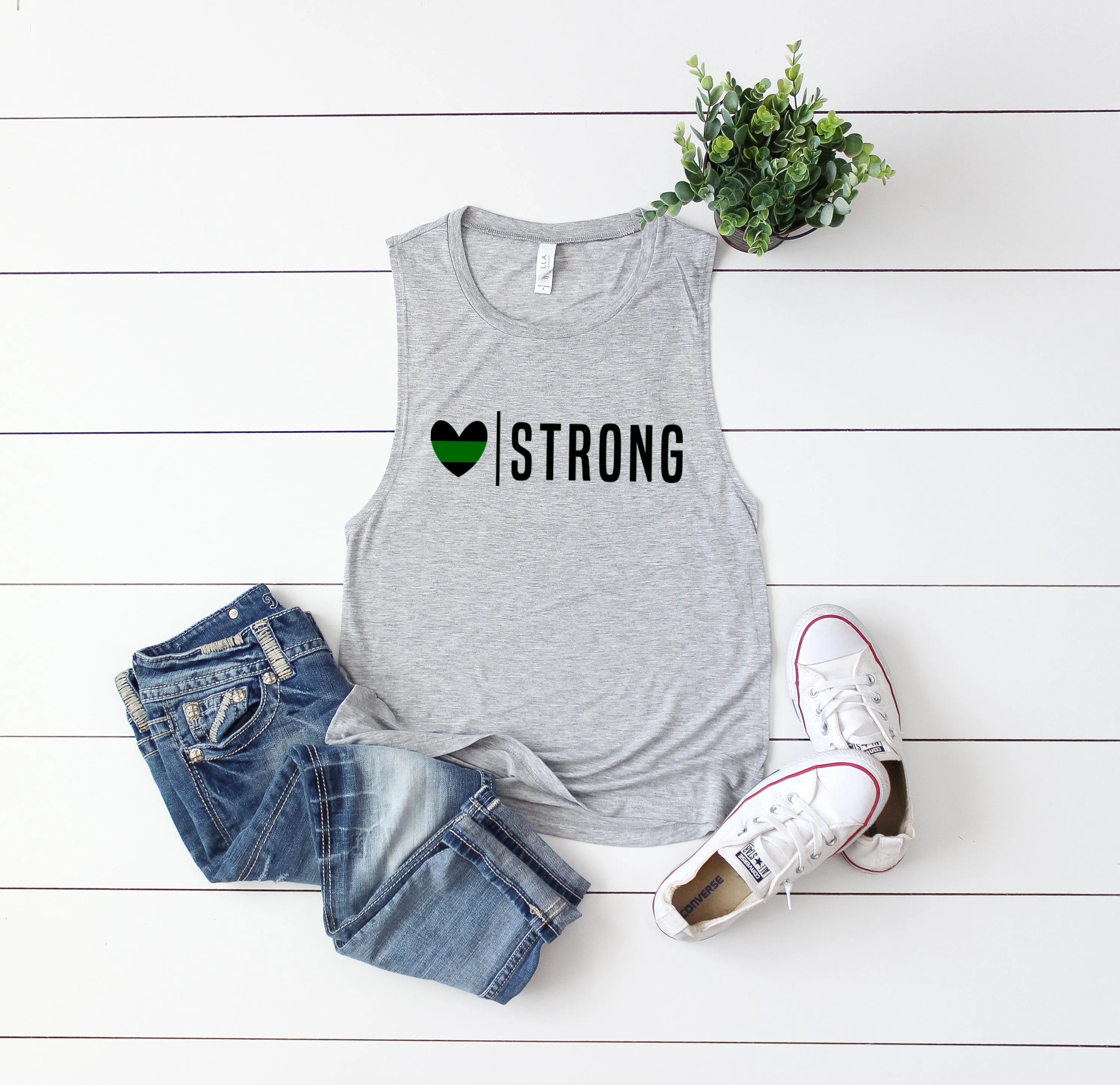 Heart Strong© (Thin Green Line) Ladies Flowy Muscle Tank