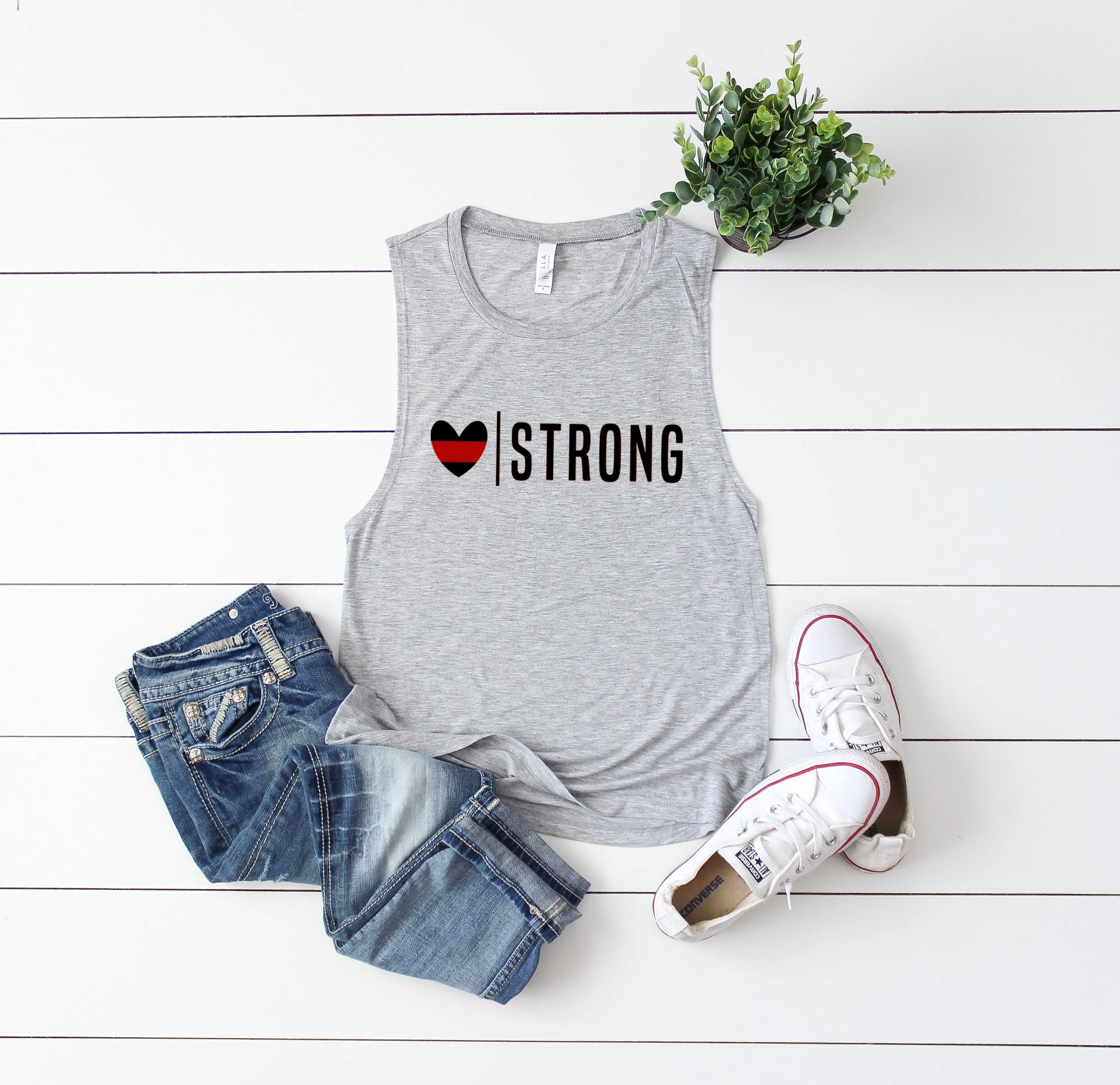 Heart Strong© (Thin Red Line) Ladies Flowy Muscle Tank