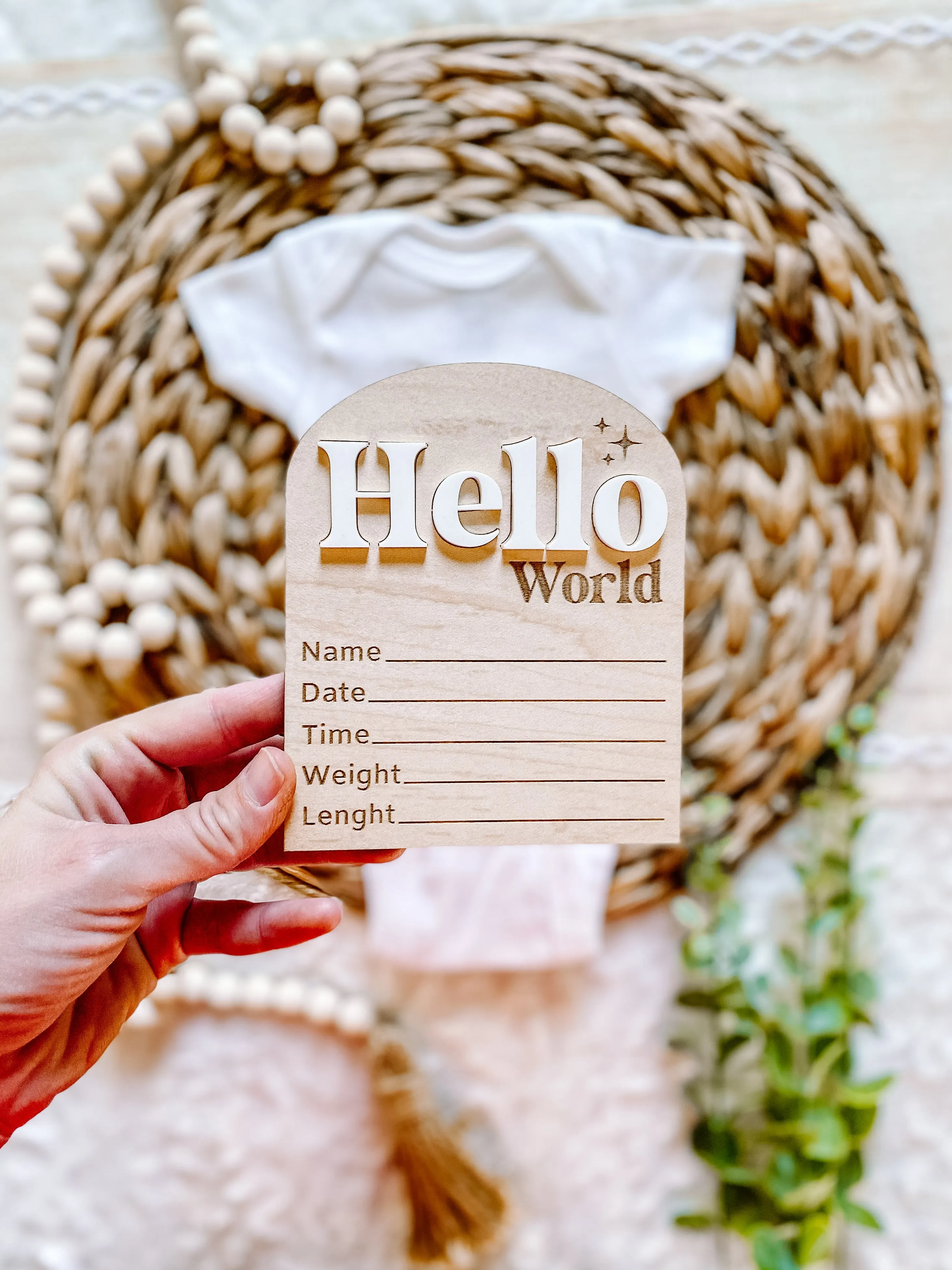 Hello World Birth Stat Sign - Arched