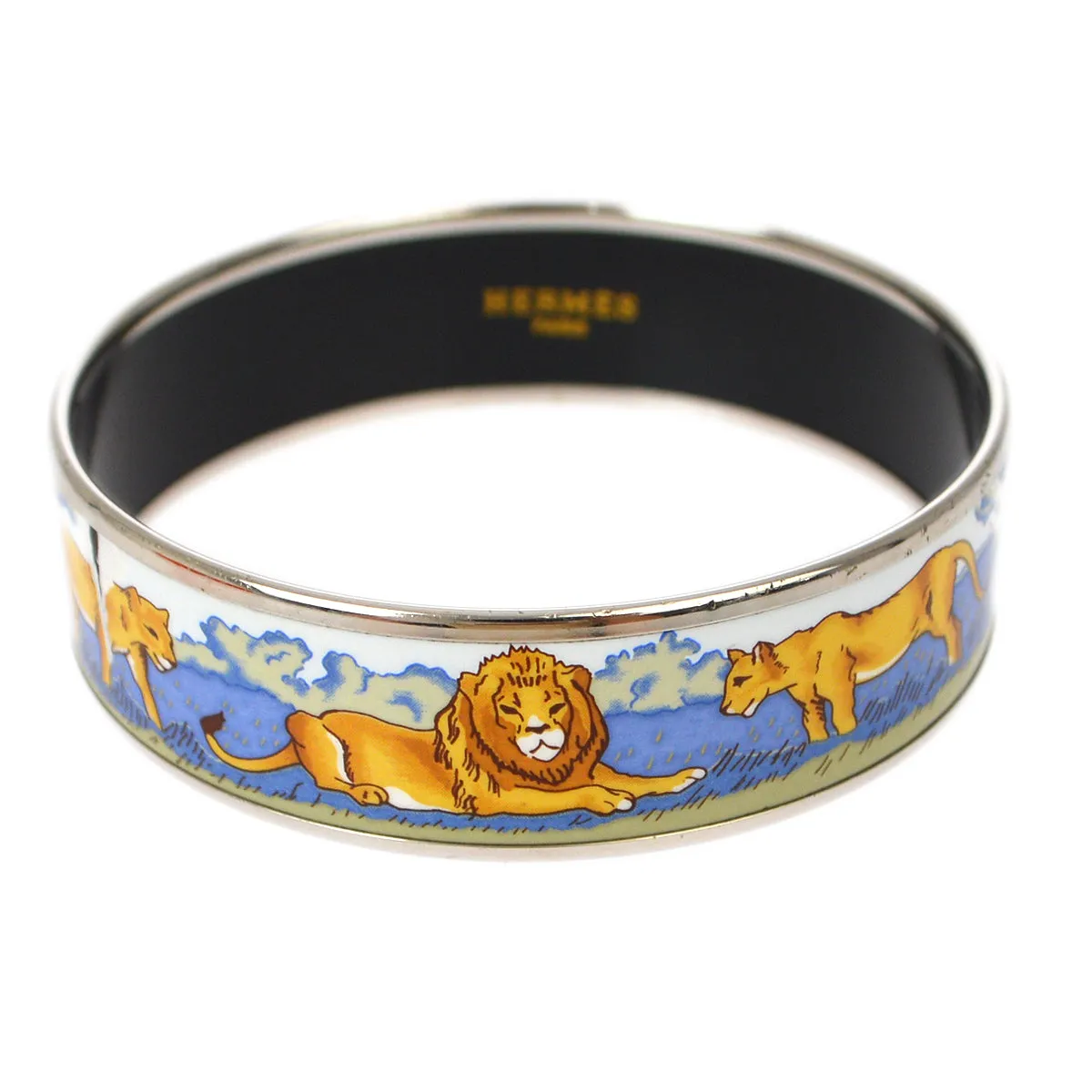 Hermes Enamel Cloisonne Ware Bangle Silver XX90677