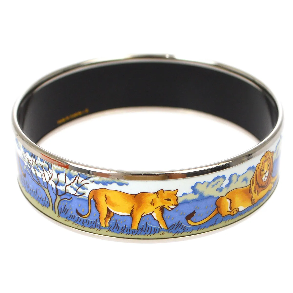 Hermes Enamel Cloisonne Ware Bangle Silver XX90677