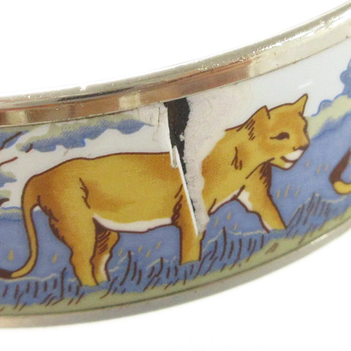 Hermes Enamel Cloisonne Ware Bangle Silver XX90677
