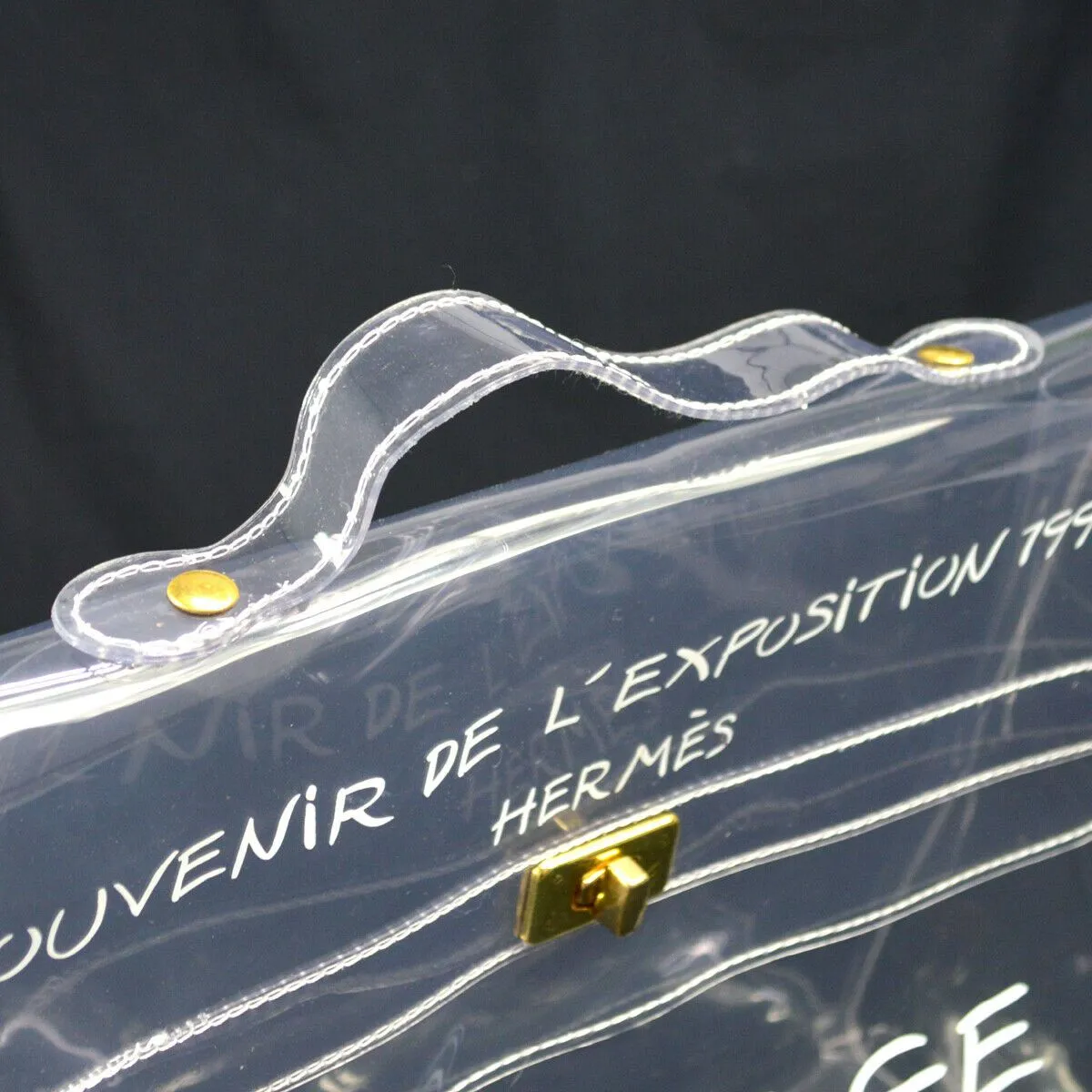 HERMES Vinyl Kelly Beach Hand Bag Purse SOUVENIR DE L'EXPOSITION 1997 04402