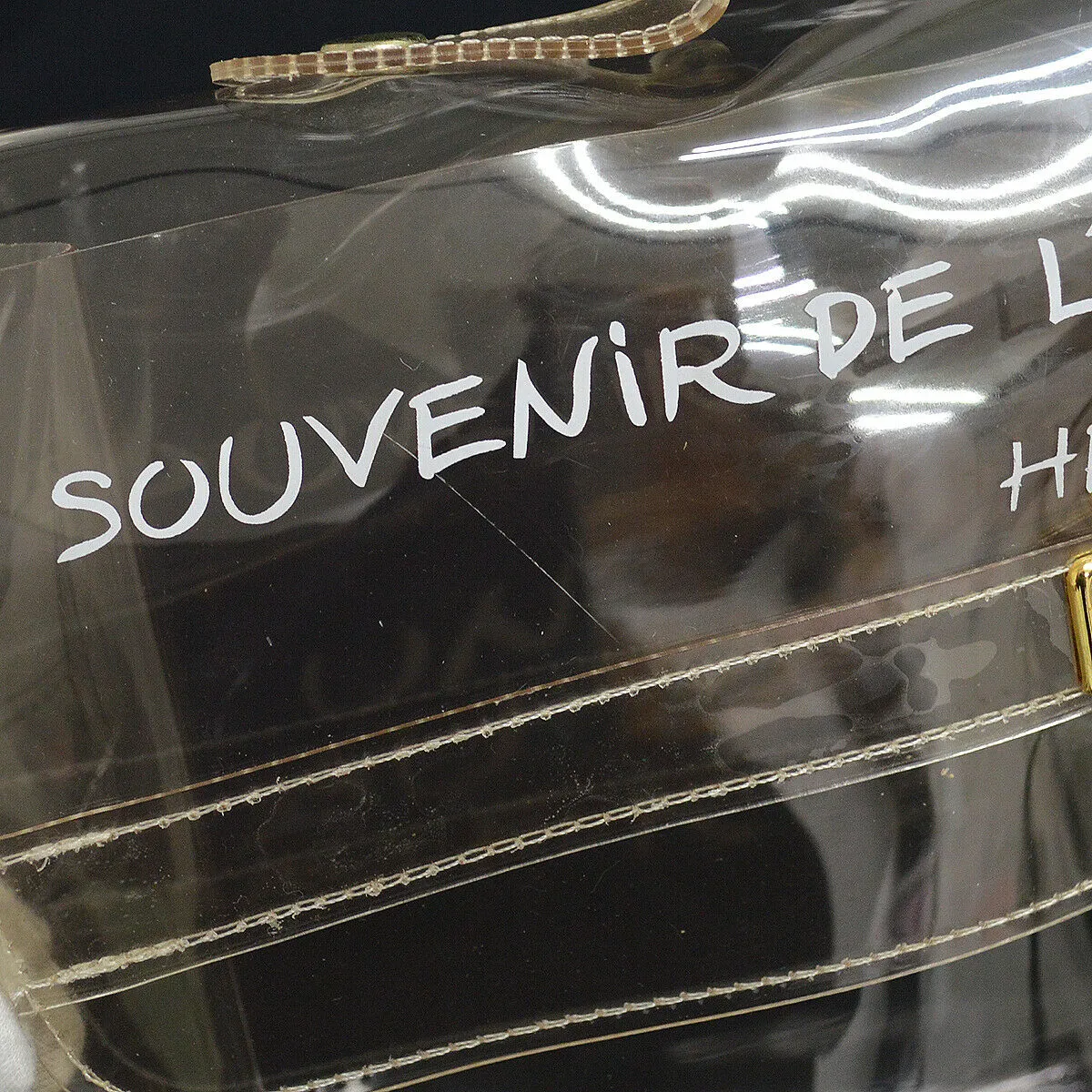 HERMES Vinyl Kelly Hand Beach Bag Clear SOUVENIR DE L'EXPOSITION 1997 AK38294f