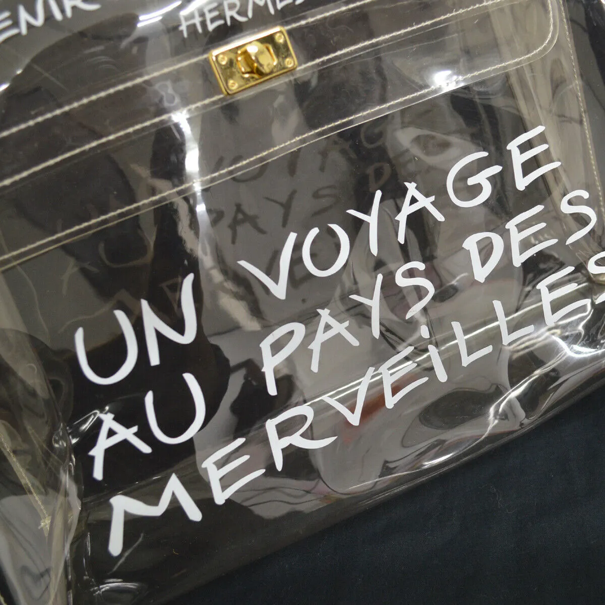 HERMES Vinyl Kelly Hand Beach Bag Clear SOUVENIR DE L'EXPOSITION 1997 AK38294f