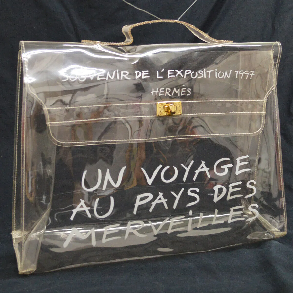 HERMES Vinyl Kelly Hand Beach Bag Clear SOUVENIR DE L'EXPOSITION 1997 AK38294f