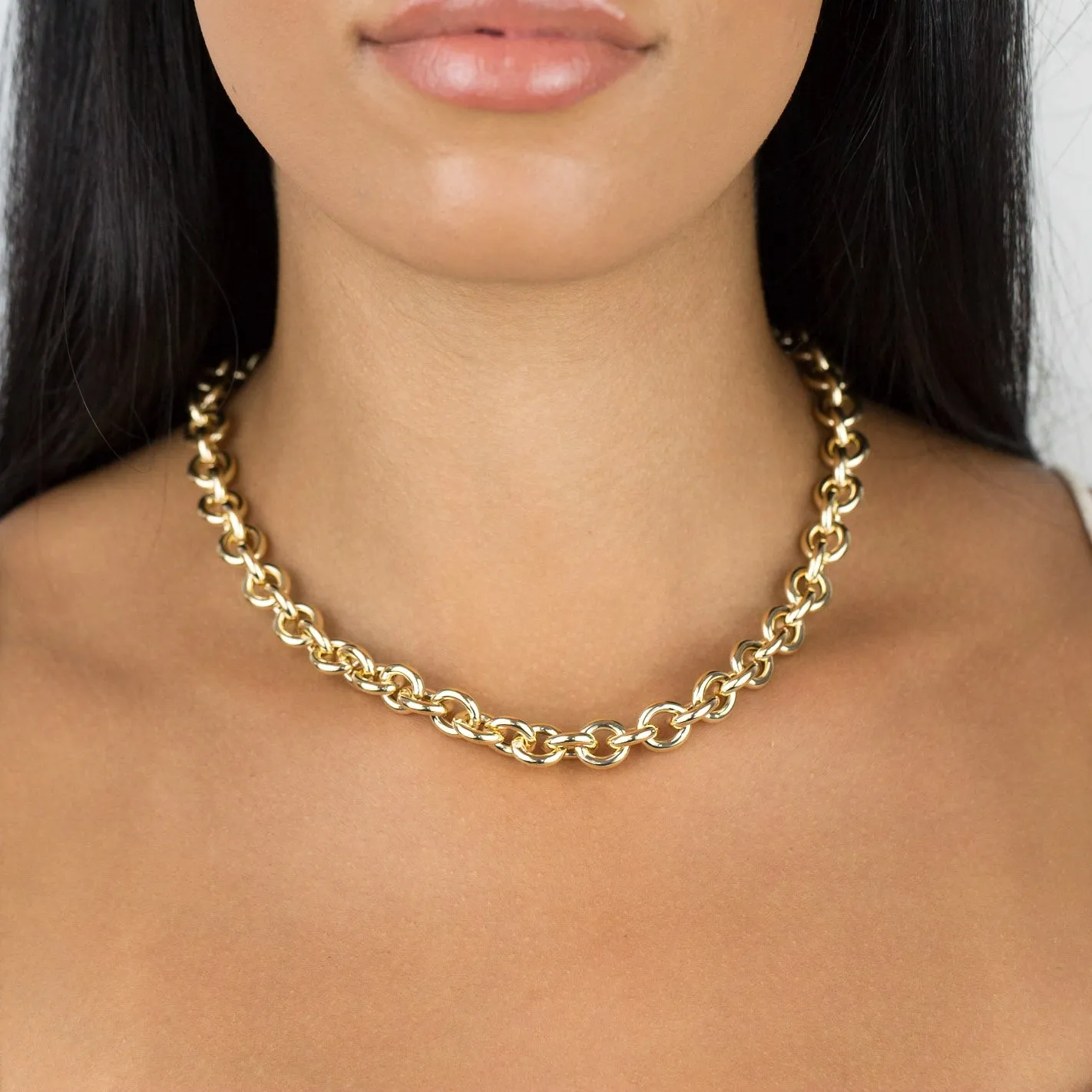 Hollow Rounded Rolo Necklace 14K