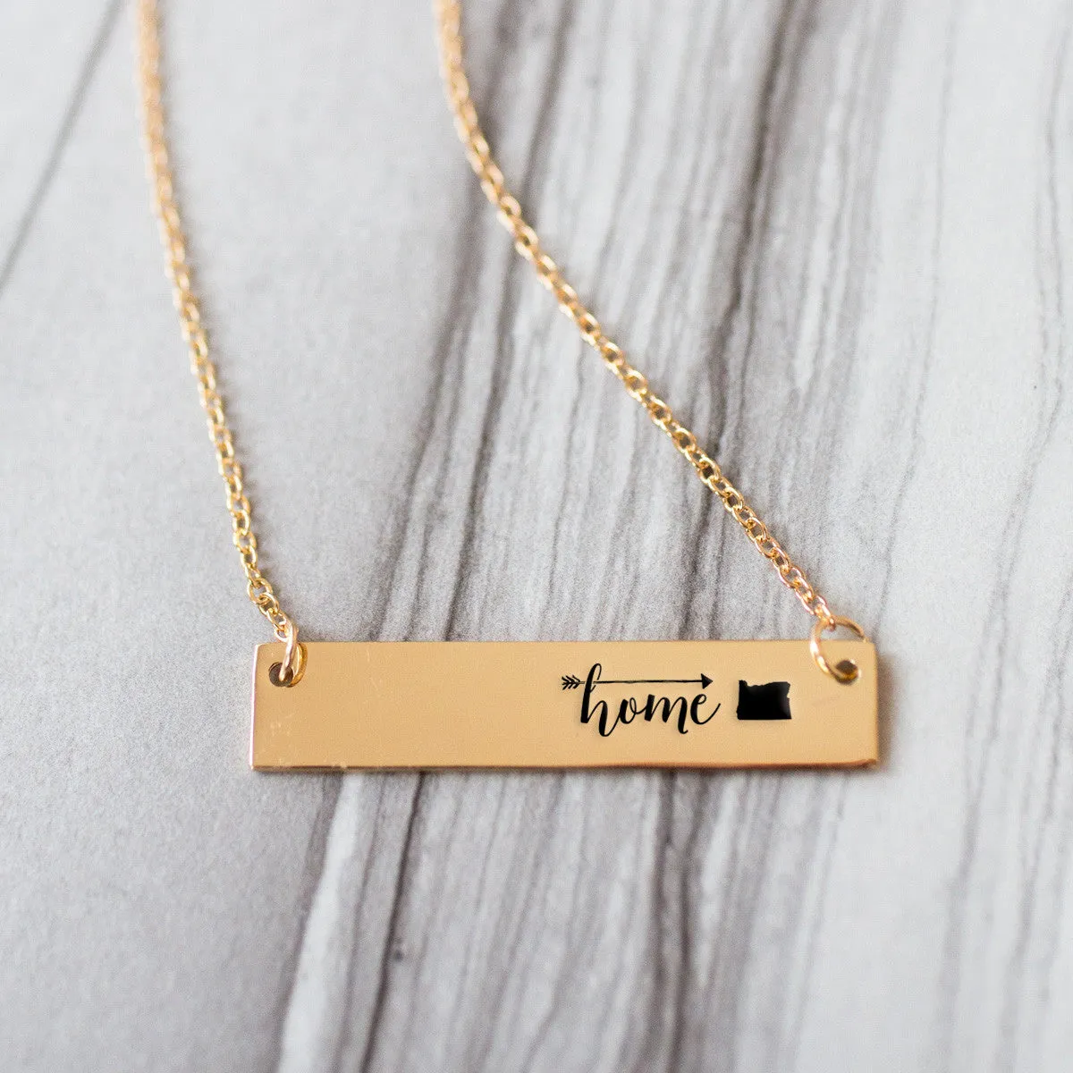 Home is Oregon Gold / Silver Bar Necklace
