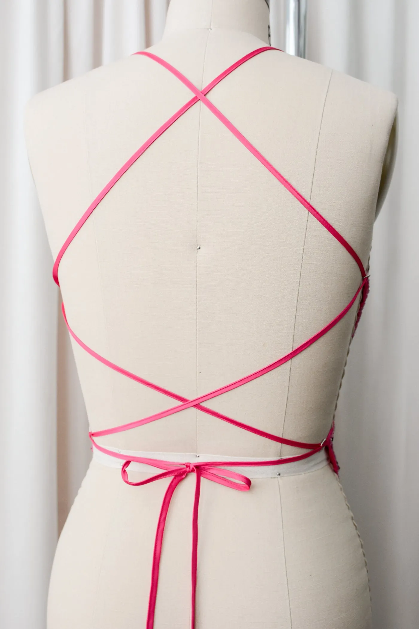 Hot Pink Sequin Laceup Butterfly Top