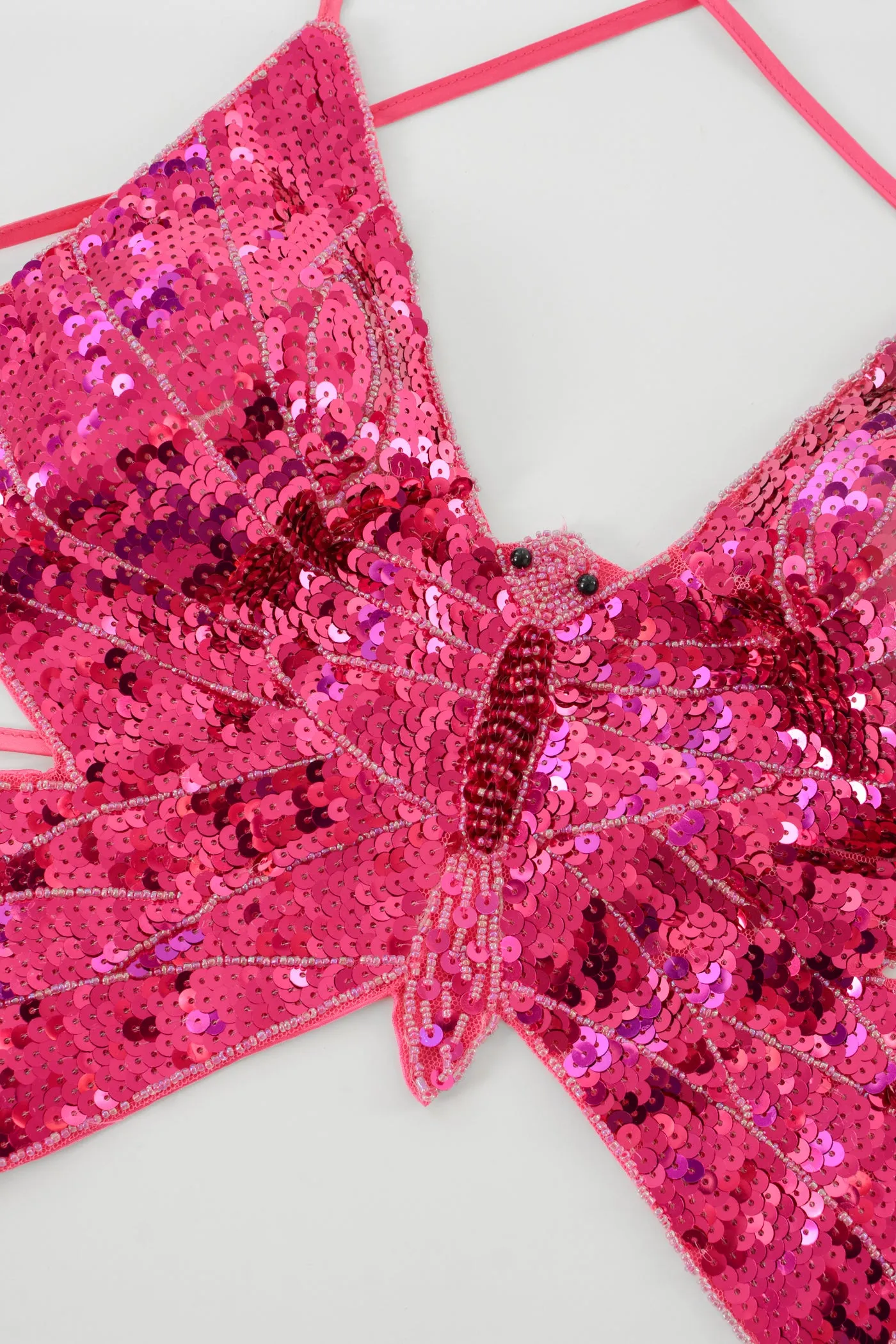 Hot Pink Sequin Laceup Butterfly Top