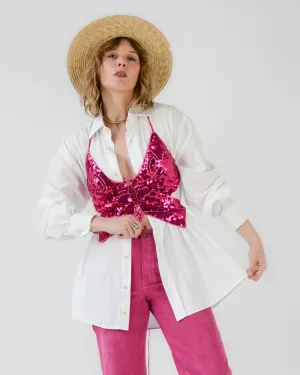 Hot Pink Sequin Laceup Butterfly Top