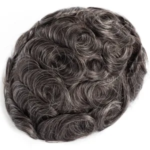 Human Hair Single Knot Black Color With 30% Grey Hair Systems