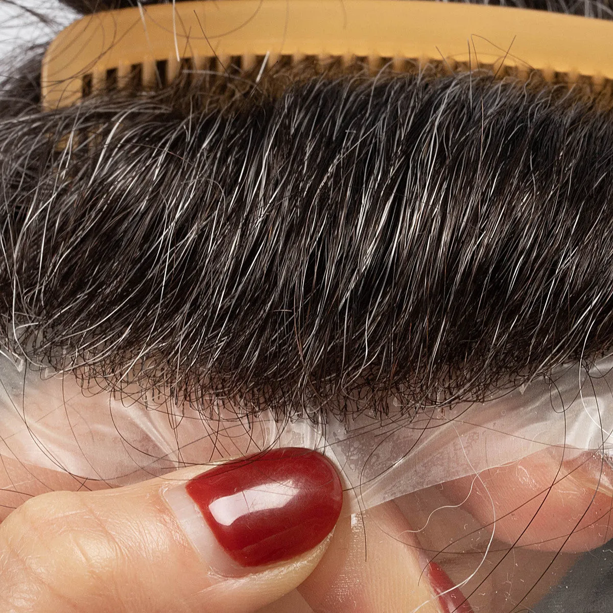 Human Hair Single Knot Black Color With 30% Grey Hair Systems