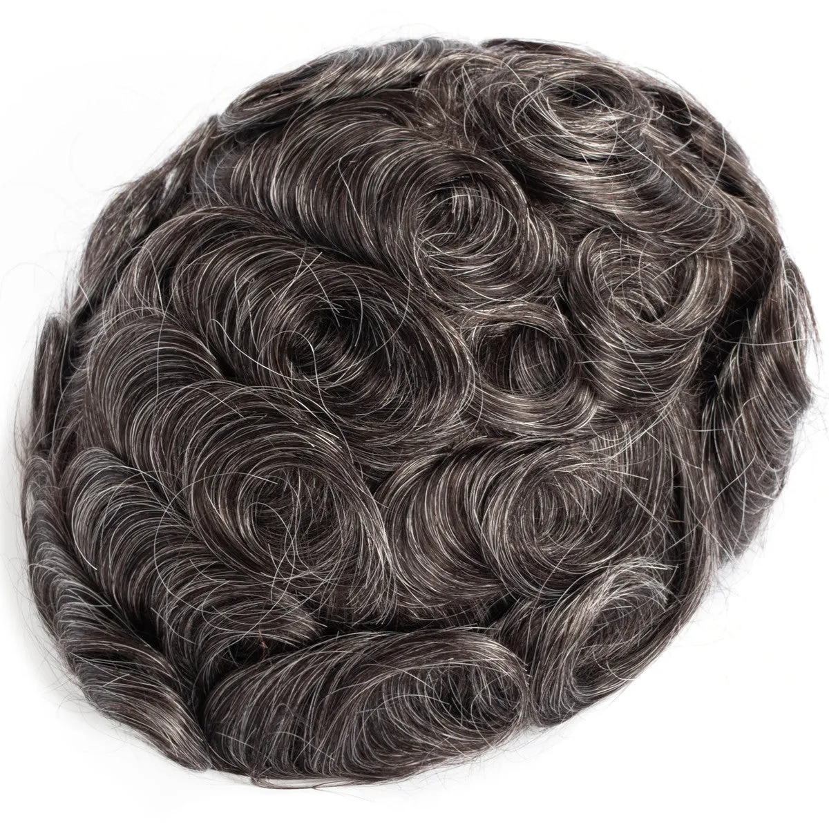 Human Hair Single Knot Black Color With 30% Grey Hair Systems