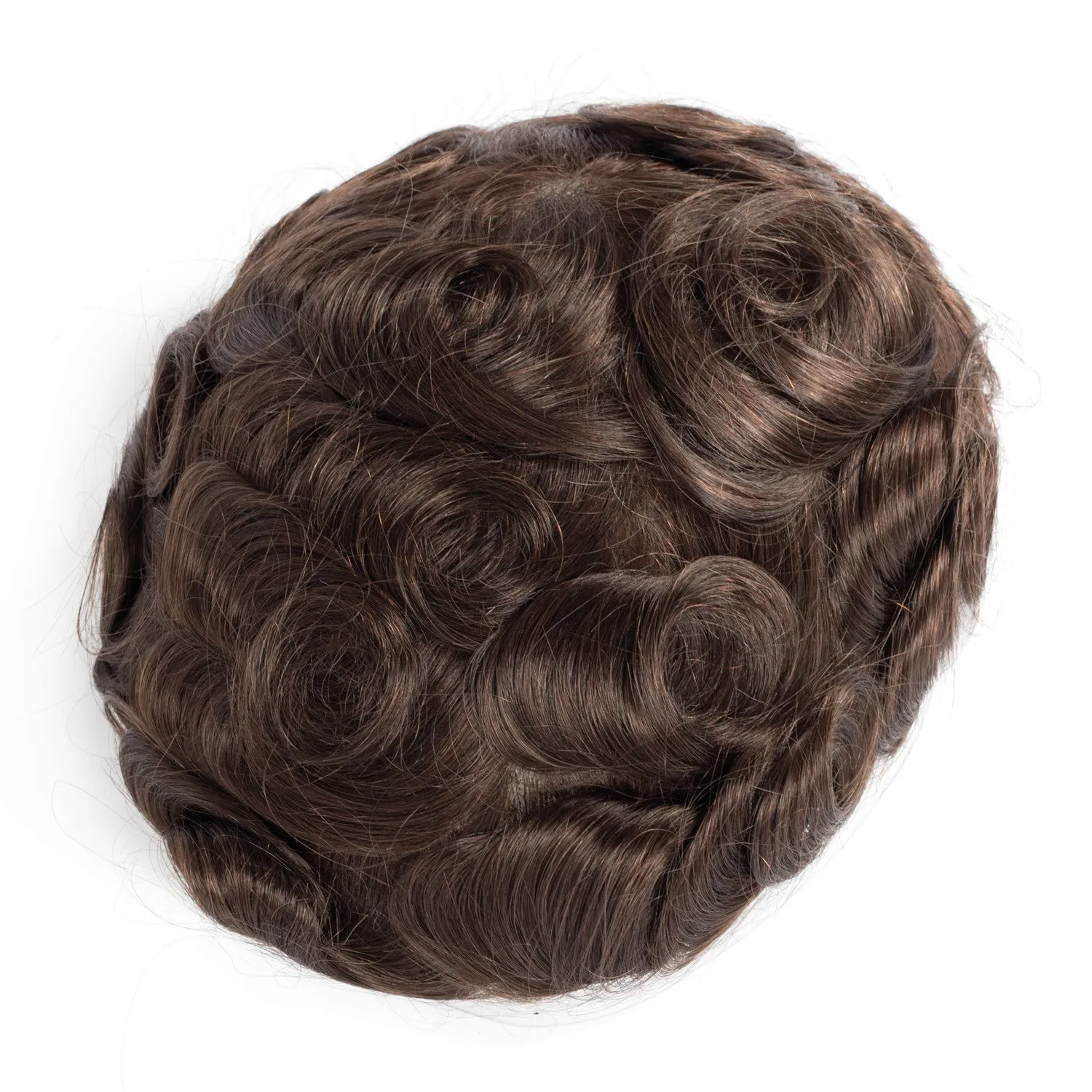 Human Hair Thin Skin Single Knot Brown Color Hair Replacement