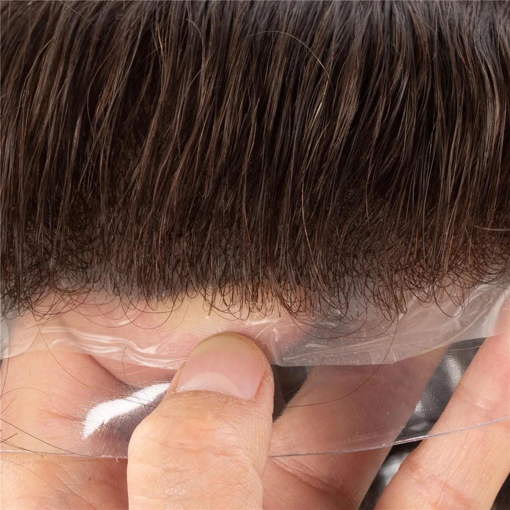 Human Hair Thin Skin V-loop Dark Brown Hair Replacement