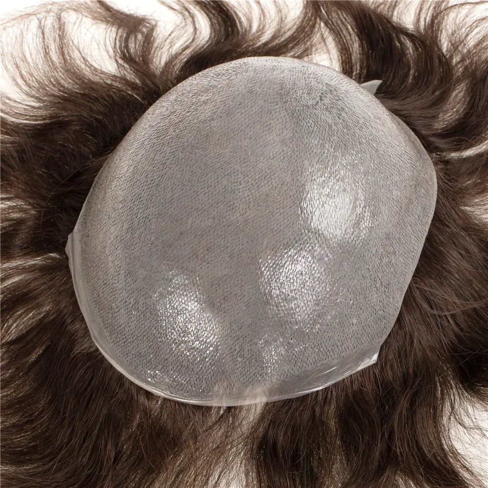 Human Hair Thin Skin V-loop Dark Brown Hair Replacement