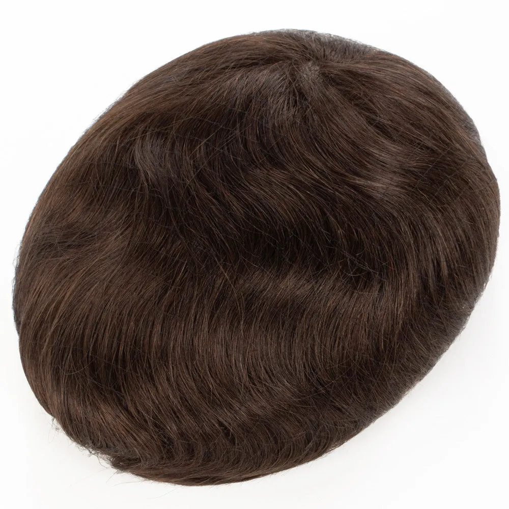 Human Hair Thin Skin V-loop Dark Brown Hair Replacement