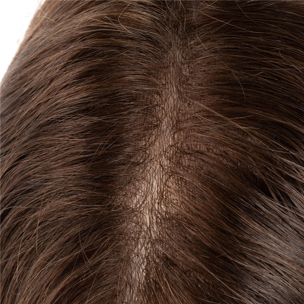 Human Hair Thin Skin V-loop Dark Brown Hair Replacement