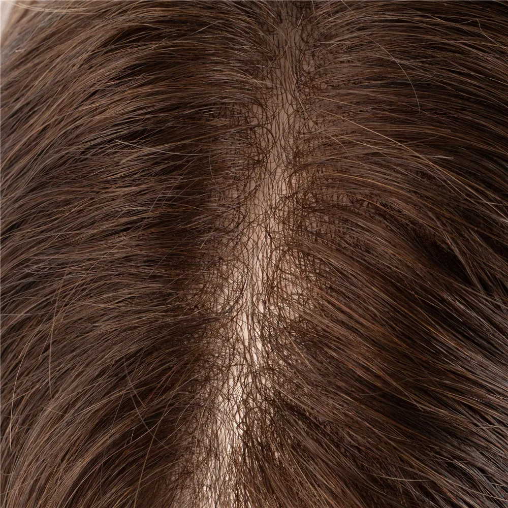 Human Hair Thin Skin V-loop Dark Brown Hair Replacement