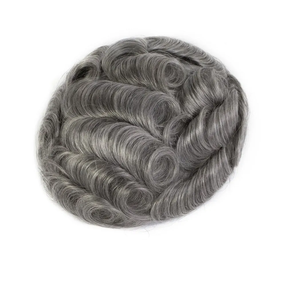 Human Hair Thin Skin V-loop Natural Color 80% Grey Hair Replacement