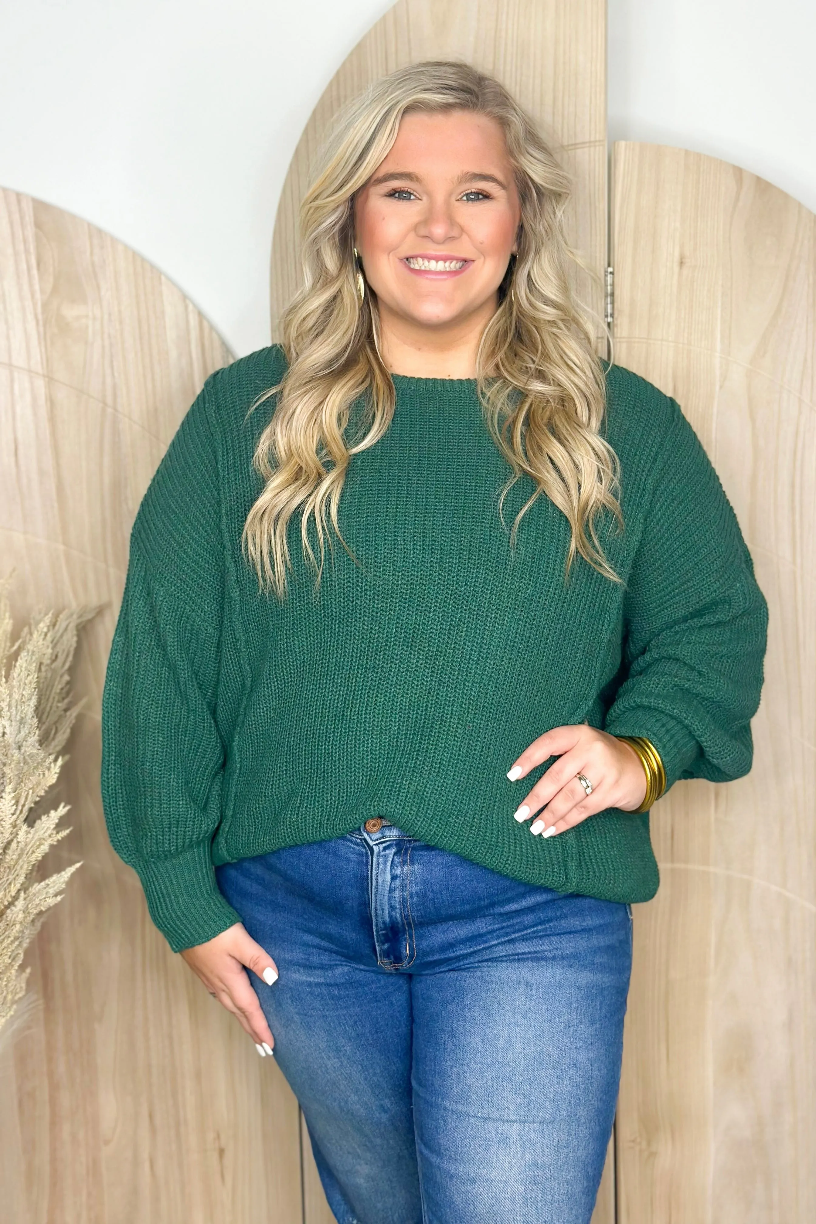 Hunter Green Cable Knit Long Sleeve Sweater *Final Sale*