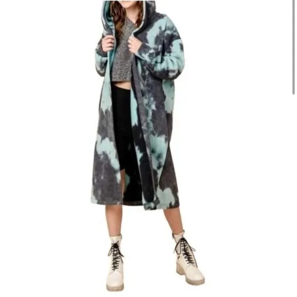 HYFVE | Longing For You Tie-Dye Hooded Cardigan Fleece Blue Women’s Size Large
