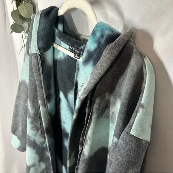HYFVE | Longing For You Tie-Dye Hooded Cardigan Fleece Blue Women’s Size Large