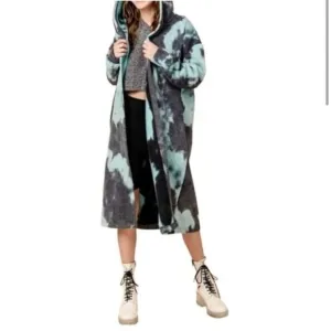 HYFVE | Longing For You Tie-Dye Hooded Cardigan Fleece Blue Women’s Size Large