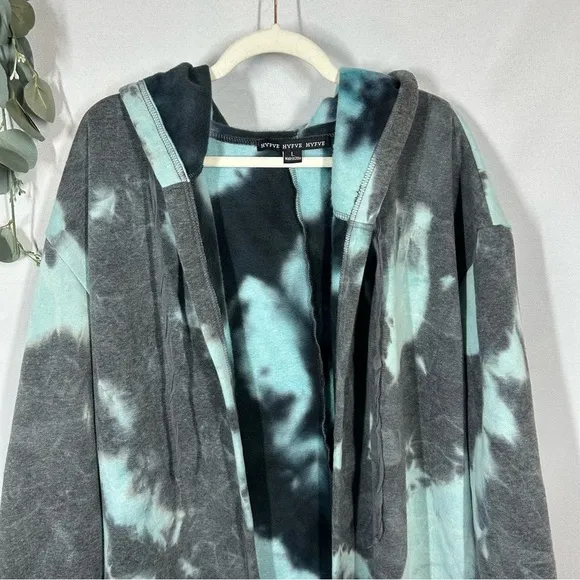 HYFVE | Longing For You Tie-Dye Hooded Cardigan Fleece Blue Women’s Size Large