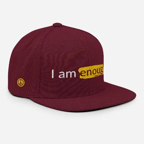 I AM ENOUGH ORIGINAL Embroidered Snapback Hat with Peace Sign on Side