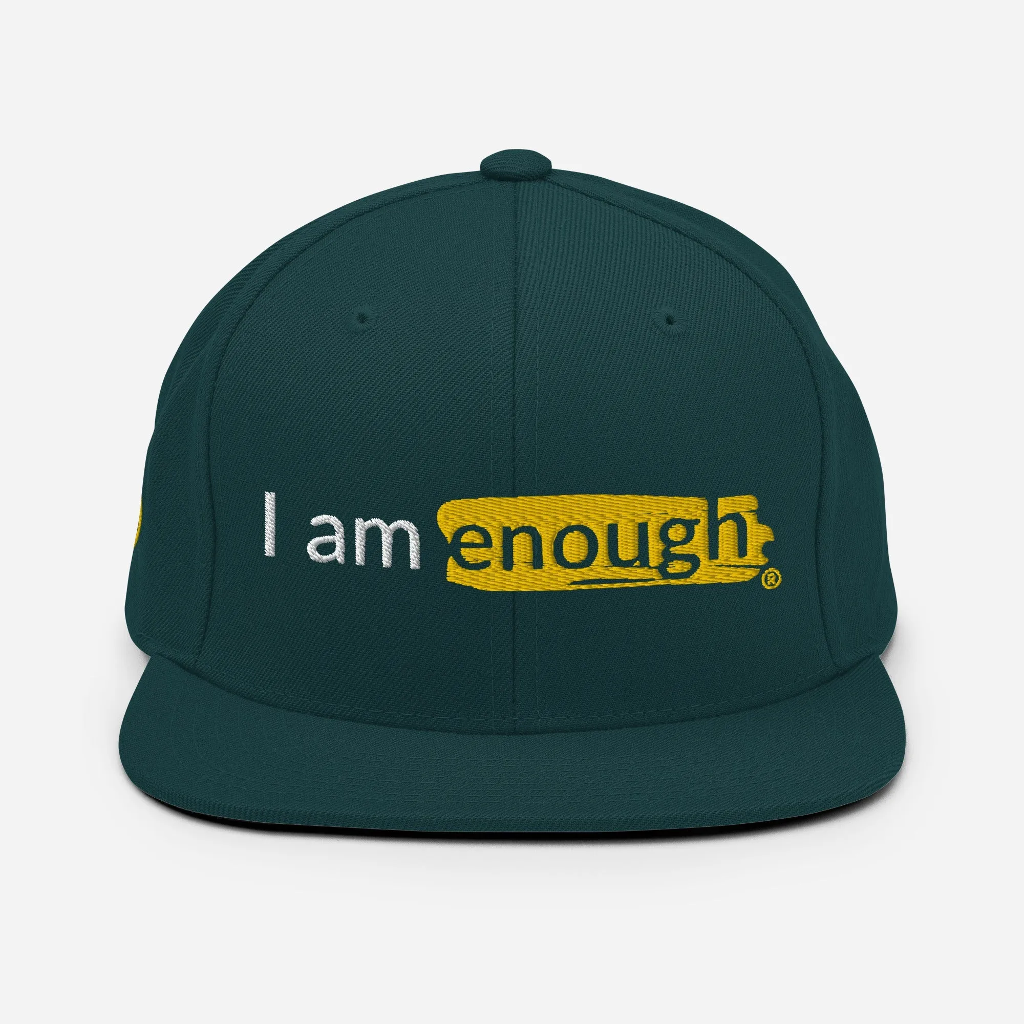 I AM ENOUGH ORIGINAL Embroidered Snapback Hat with Peace Sign on Side