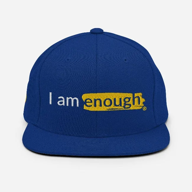 I AM ENOUGH ORIGINAL Embroidered Snapback Hat with Peace Sign on Side