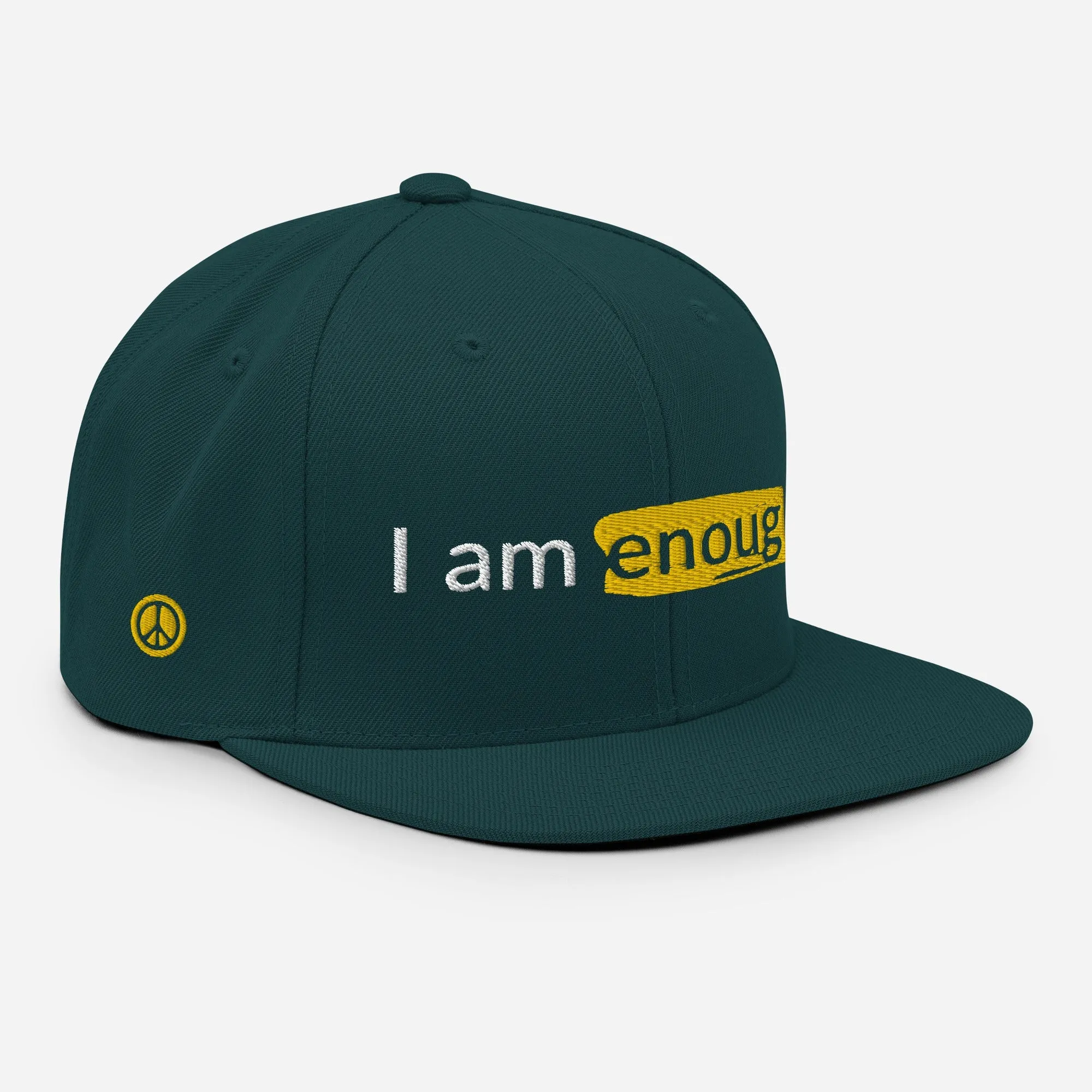 I AM ENOUGH ORIGINAL Embroidered Snapback Hat with Peace Sign on Side