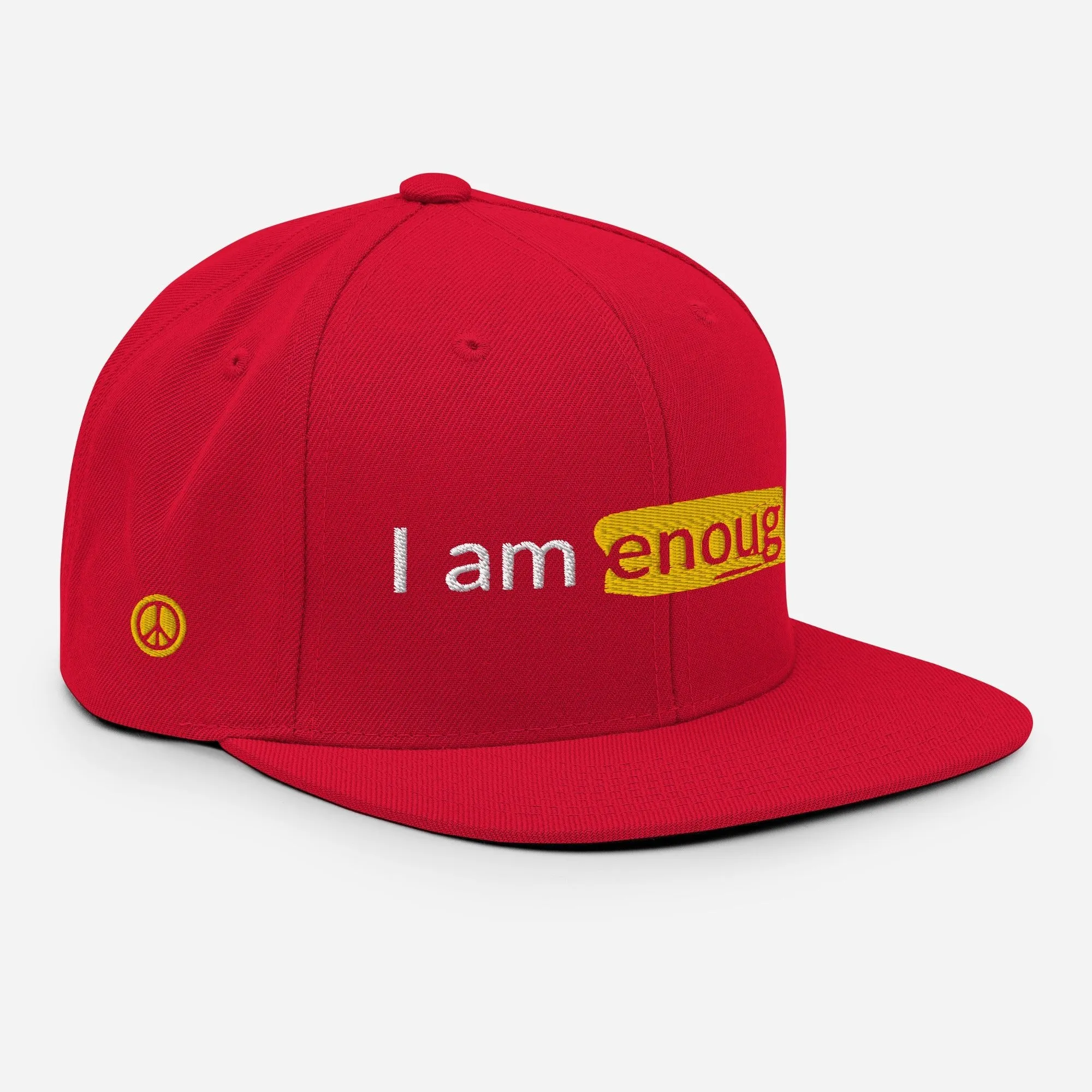 I AM ENOUGH ORIGINAL Embroidered Snapback Hat with Peace Sign on Side