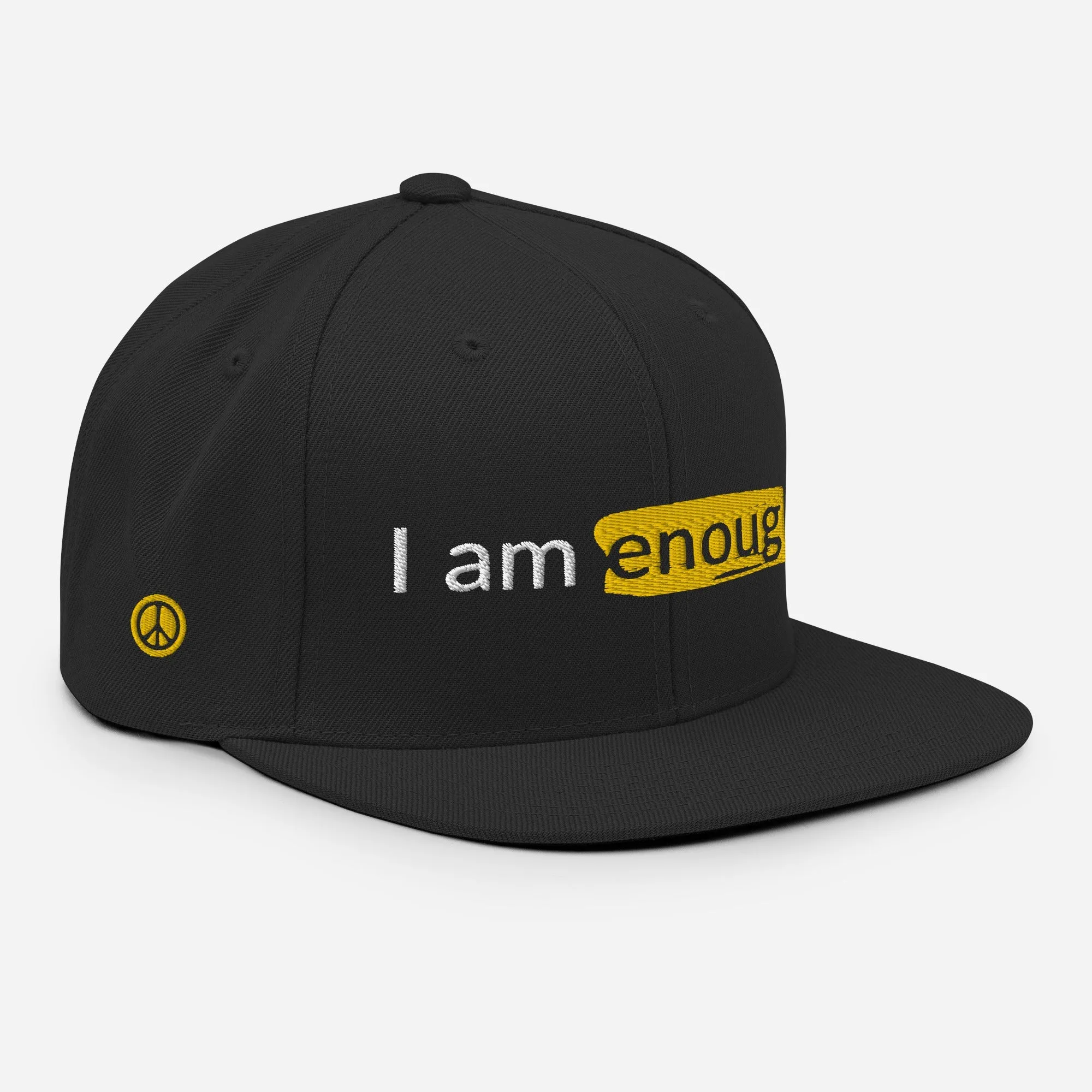 I AM ENOUGH ORIGINAL Embroidered Snapback Hat with Peace Sign on Side