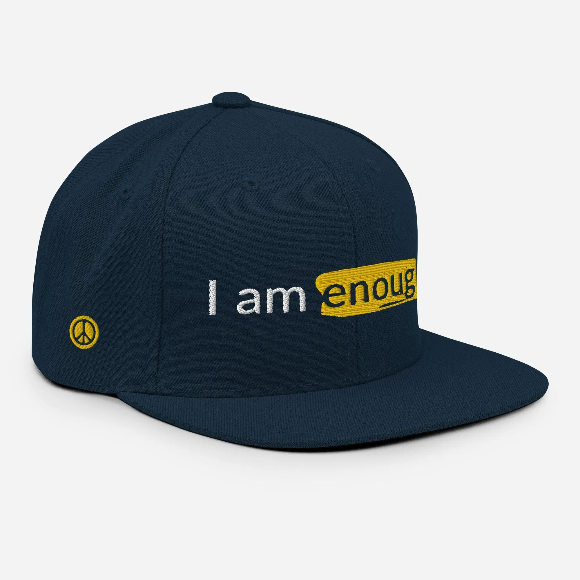 I AM ENOUGH ORIGINAL Embroidered Snapback Hat with Peace Sign on Side